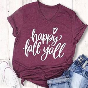 Happy Fall Y’all Graphic T-Shirt Maroon Size Medium